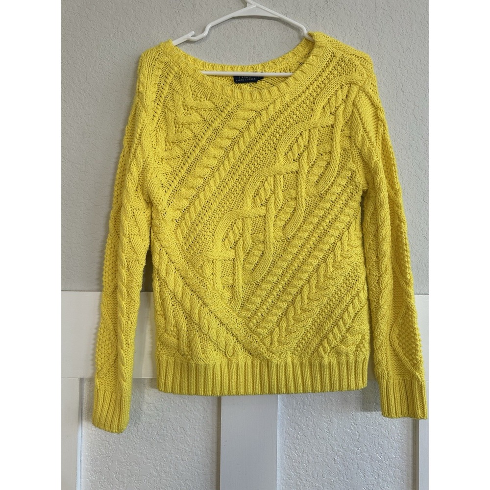 Polo Ralph Lauren Chunky Cable Knit Yellow Sweater Womens Small Pullover